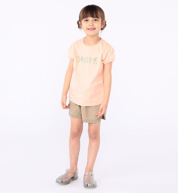 SHIPS KIDS「SHIPS KIDS:100～130cm / ガーリー 刺繍 ロゴ Tシャツ」|Tシャツ・カットソー|