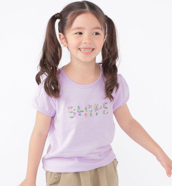 SHIPS KIDS「SHIPS KIDS:100～130cm / ガーリー 刺繍 ロゴ Tシャツ」|Tシャツ・カットソー|