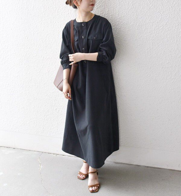 SHIPS any「SHIPS any:〈洗濯機可能〉ピーチスキン クルーネック ポケット フレア ワンピース」|ワンピース|