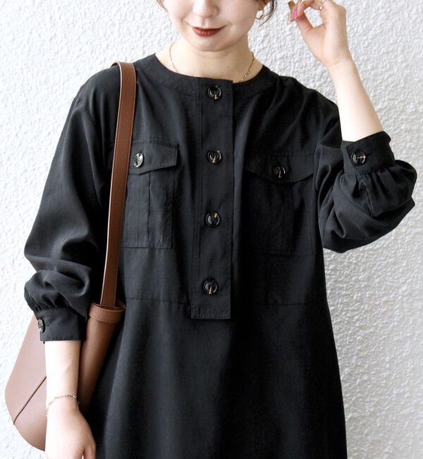 SHIPS any「SHIPS any:〈洗濯機可能〉ピーチスキン クルーネック ポケット フレア ワンピース」|ワンピース|