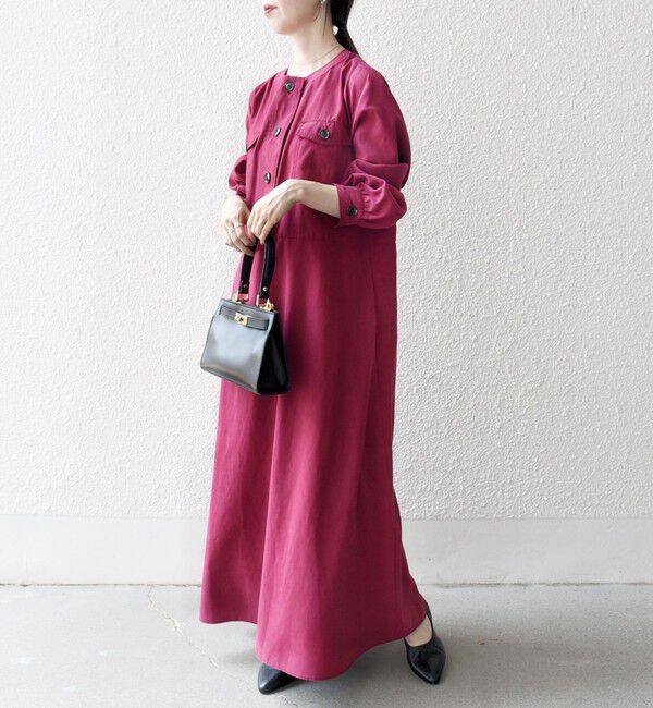 SHIPS any「SHIPS any:〈洗濯機可能〉ピーチスキン クルーネック ポケット フレア ワンピース」|ワンピース|