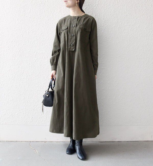 SHIPS any「SHIPS any:〈洗濯機可能〉ピーチスキン クルーネック ポケット フレア ワンピース」|ワンピース|