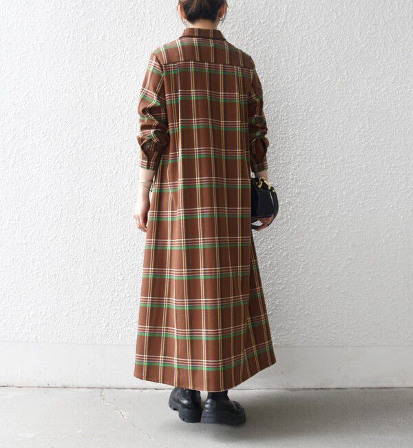 SHIPS any「SHIPS any:〈洗濯機可能〉チェック Aライン フレア シャツ ワンピース」|ワンピース|