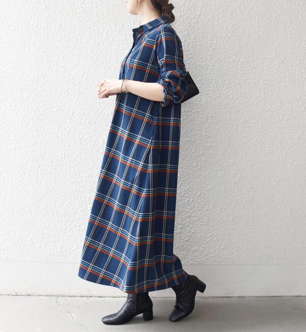 SHIPS any「SHIPS any:〈洗濯機可能〉チェック Aライン フレア シャツ ワンピース」|ワンピース|