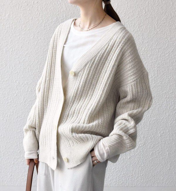 SHIPS any「SHIPS any: リブ タック編み Vネック ルーズ ニット カーディガン」|カーディガン|