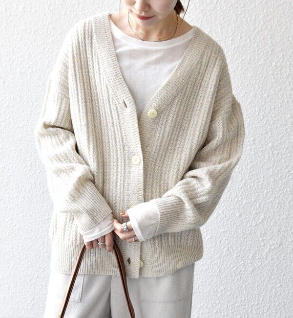 SHIPS any「SHIPS any: リブ タック編み Vネック ルーズ ニット カーディガン」|カーディガン|
