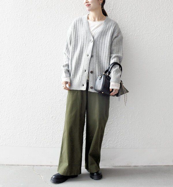 SHIPS any「SHIPS any: リブ タック編み Vネック ルーズ ニット カーディガン」|カーディガン|