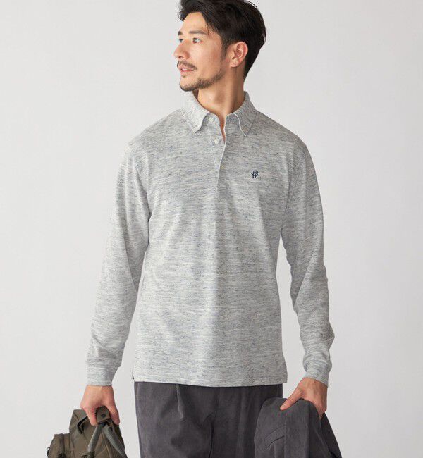 SHIPS「【WEB限定】SHIPS: リネンミックス カラーネップ ボタンダウン ロングスリーブ ポロシャツ」|ポロシャツ|ブラック