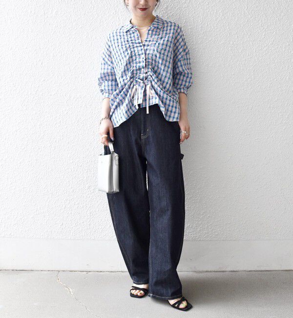 SHIPS any「SHIPS any:〈洗濯機可能〉ギンガムチェック サッカー ドロスト シャツ ブラウス」|シャツ・ブラウス|