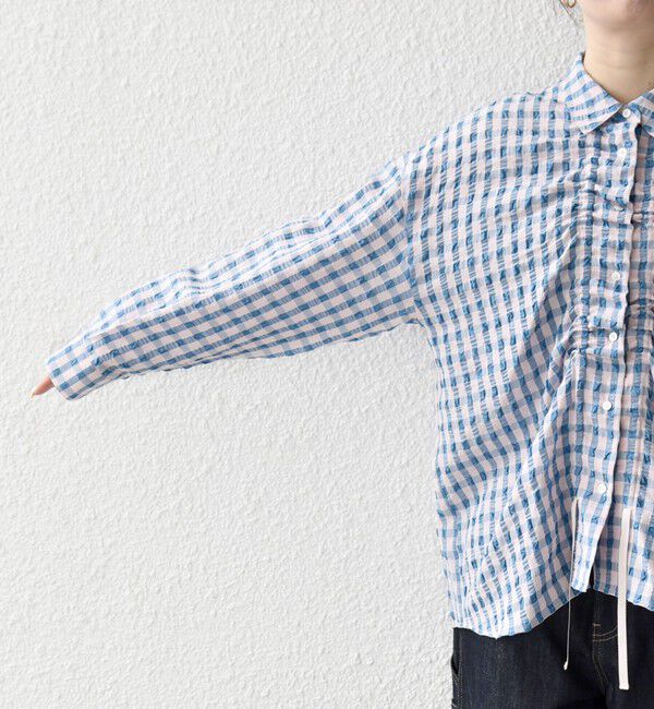 SHIPS any「SHIPS any:〈洗濯機可能〉ギンガムチェック サッカー ドロスト シャツ ブラウス」|シャツ・ブラウス|