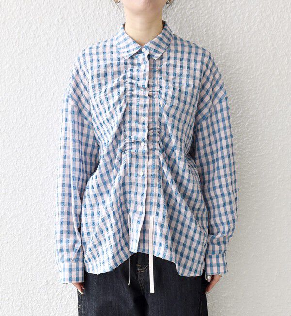 SHIPS any「SHIPS any:〈洗濯機可能〉ギンガムチェック サッカー ドロスト シャツ ブラウス」|シャツ・ブラウス|