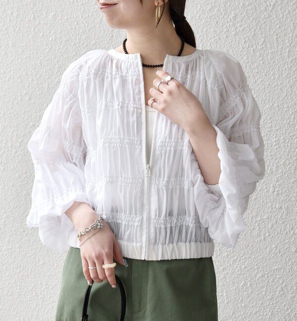 SHIPS any「《予約》SHIPS any:〈洗濯機可能〉シアー ギャザー フリル ブルゾン」|ブルゾン・スタジャン|