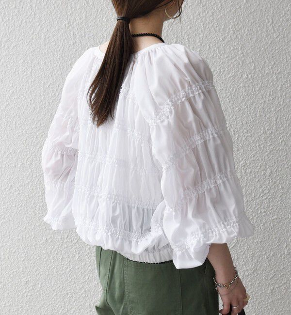 SHIPS any「《予約》SHIPS any:〈洗濯機可能〉シアー ギャザー フリル ブルゾン」|ブルゾン・スタジャン|