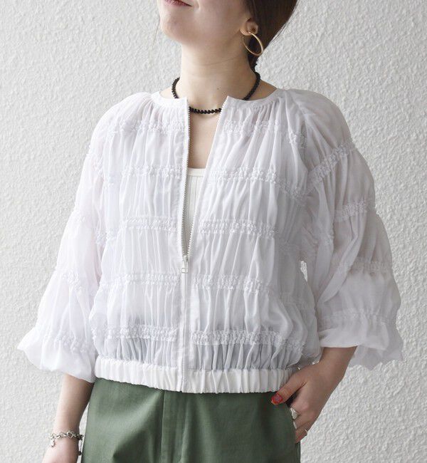 SHIPS any「《予約》SHIPS any:〈洗濯機可能〉シアー ギャザー フリル ブルゾン」|ブルゾン・スタジャン|