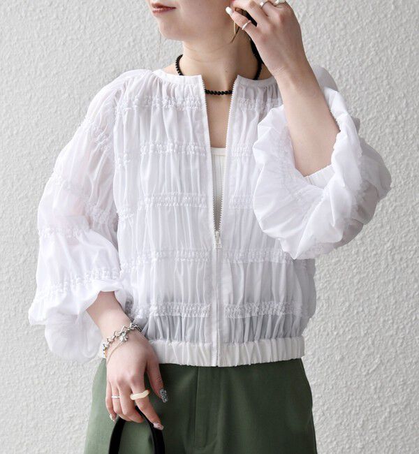 SHIPS any「《予約》SHIPS any:〈洗濯機可能〉シアー ギャザー フリル ブルゾン」|ブルゾン・スタジャン|