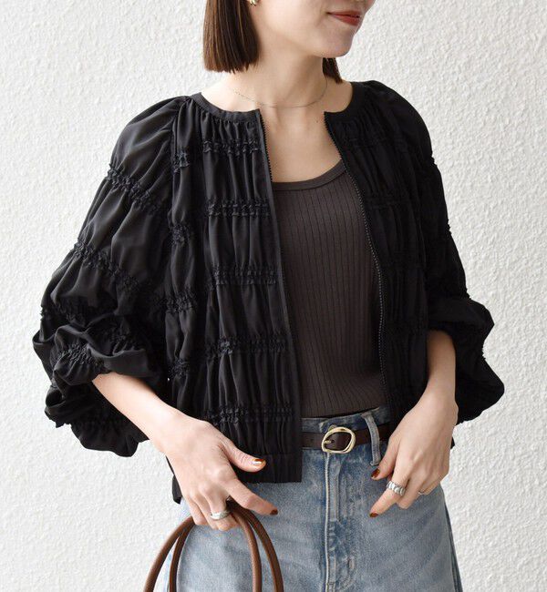 SHIPS any「《予約》SHIPS any:〈洗濯機可能〉シアー ギャザー フリル ブルゾン」|ブルゾン・スタジャン|