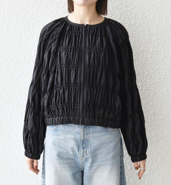 SHIPS any「《予約》SHIPS any:〈洗濯機可能〉シアー ギャザー フリル ブルゾン」|ブルゾン・スタジャン|