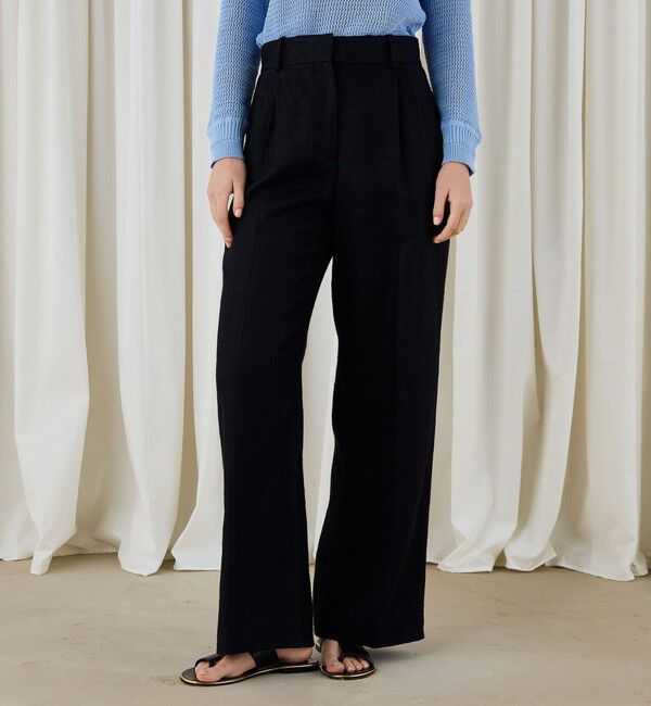 DES PRES「ウェットリネン タックワイドパンツ」|スラックス|