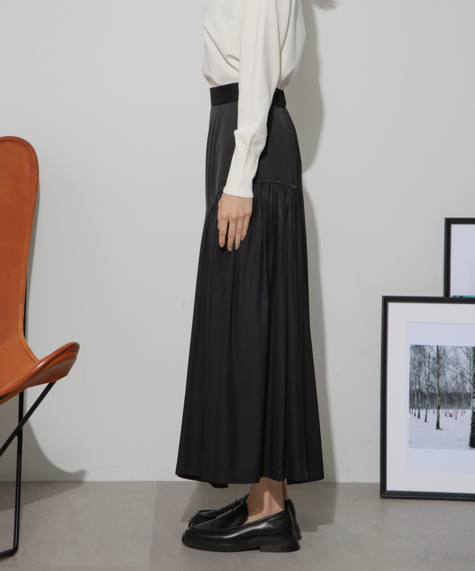 nano･universe「サイド切り替えサテンスカート」|スカート|