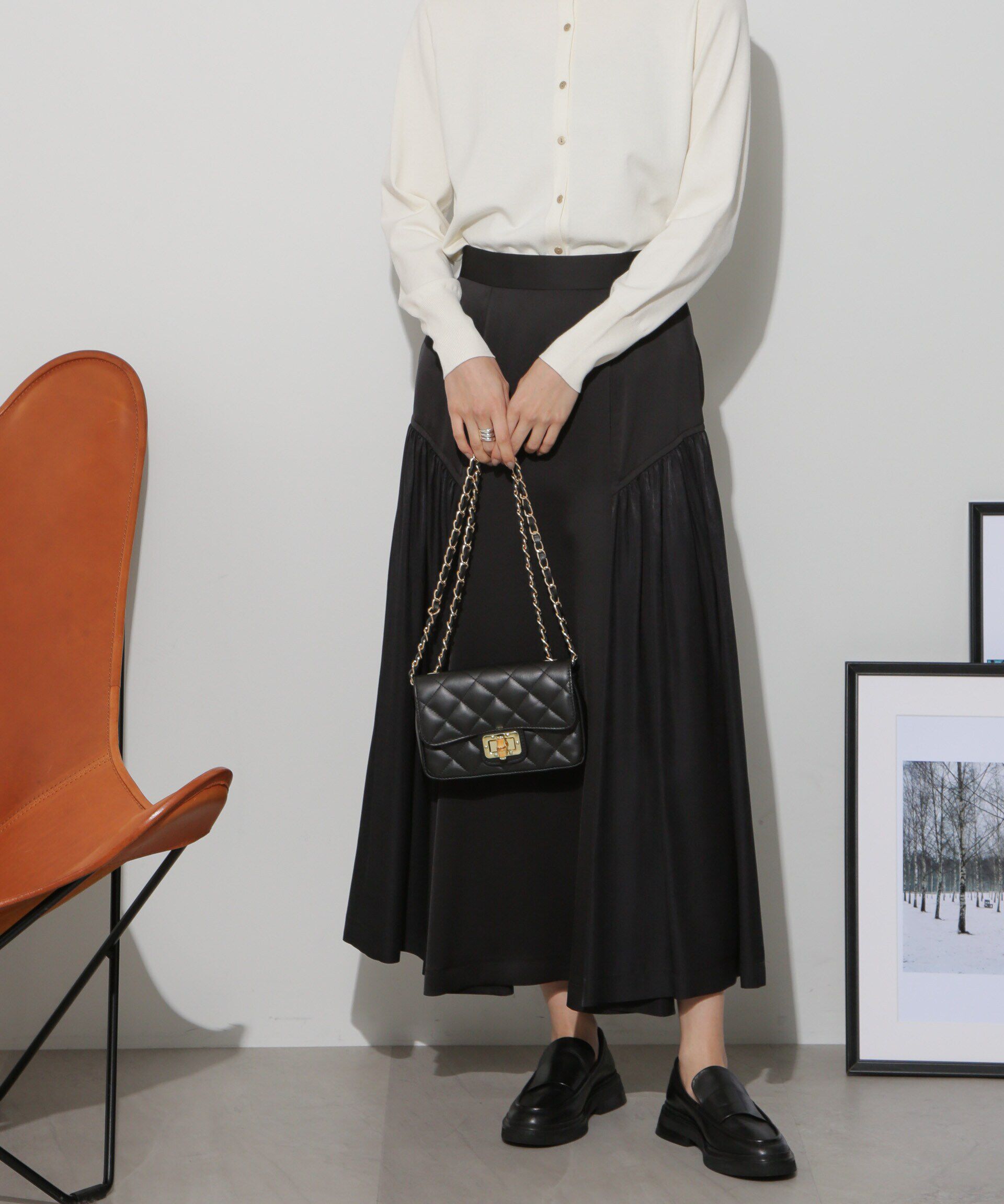 nano･universe「サイド切り替えサテンスカート」|スカート|