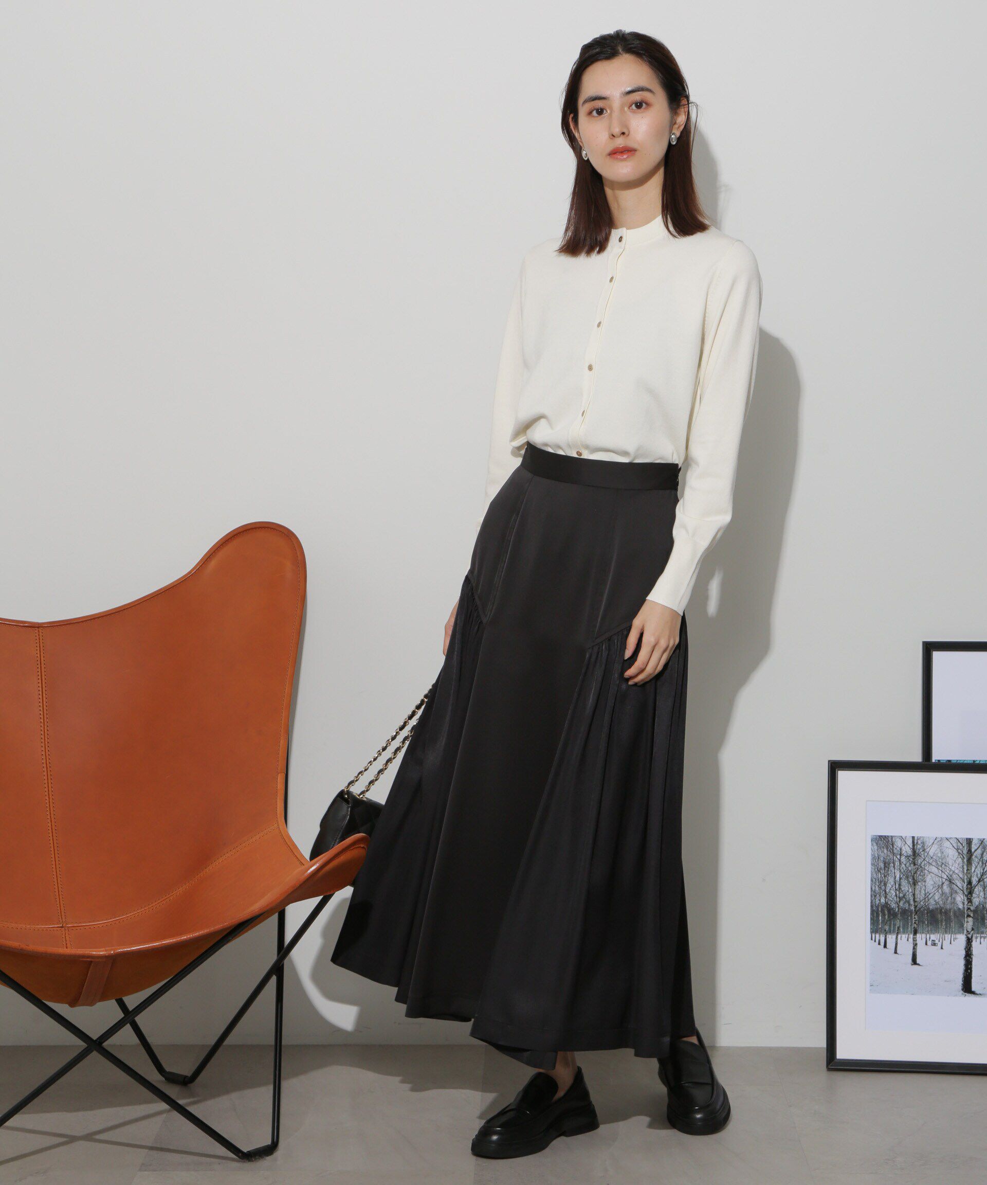 nano･universe「サイド切り替えサテンスカート」|スカート|