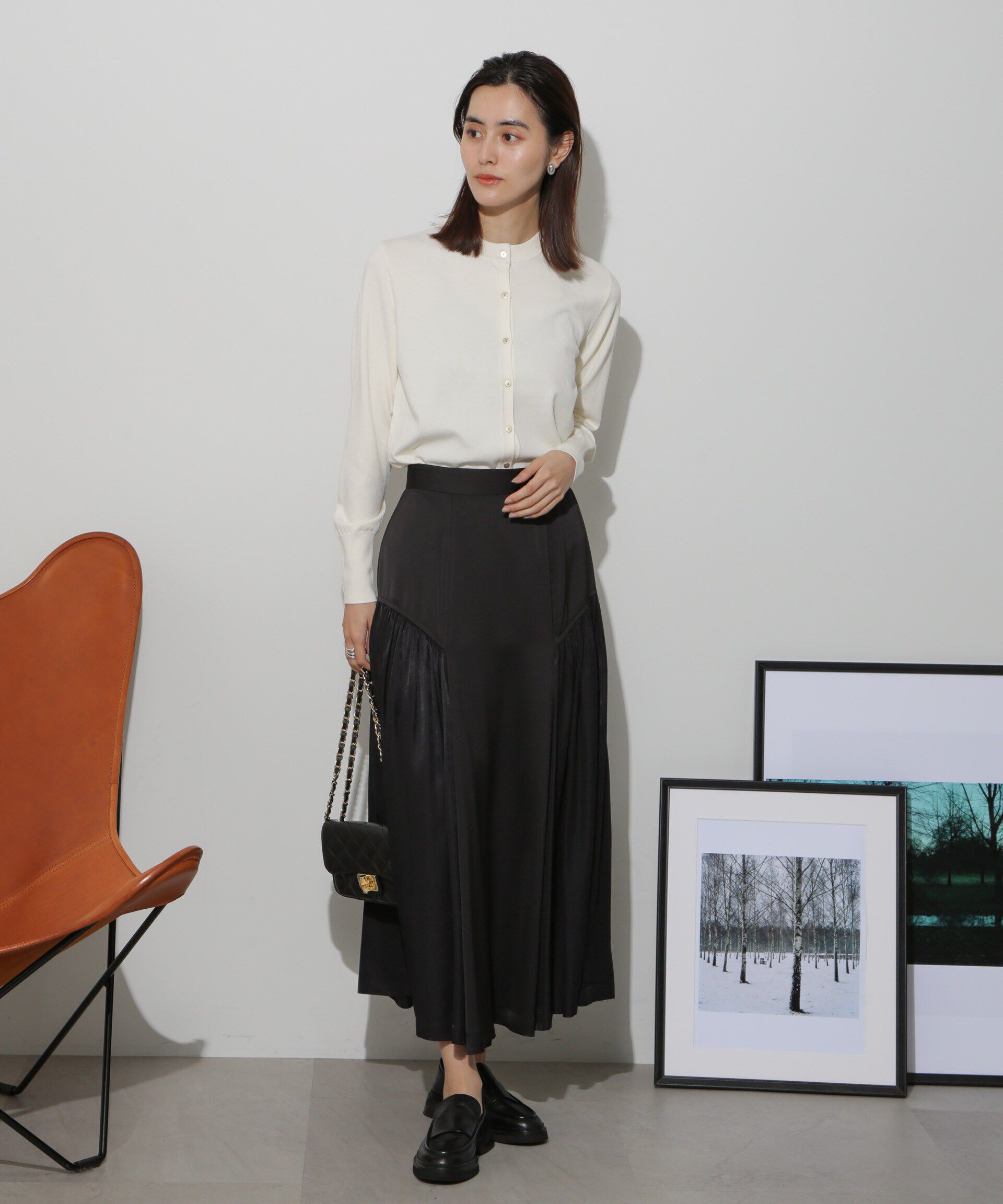 nano･universe「サイド切り替えサテンスカート」|スカート|