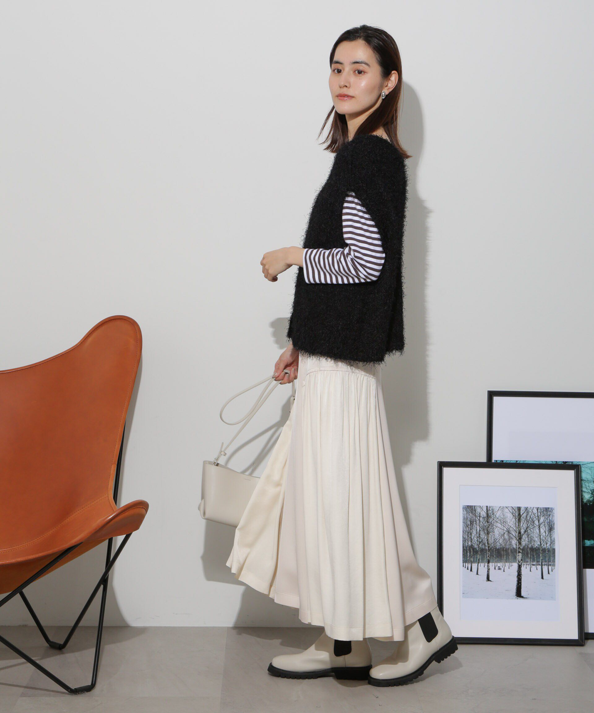 nano･universe「サイド切り替えサテンスカート」|スカート|