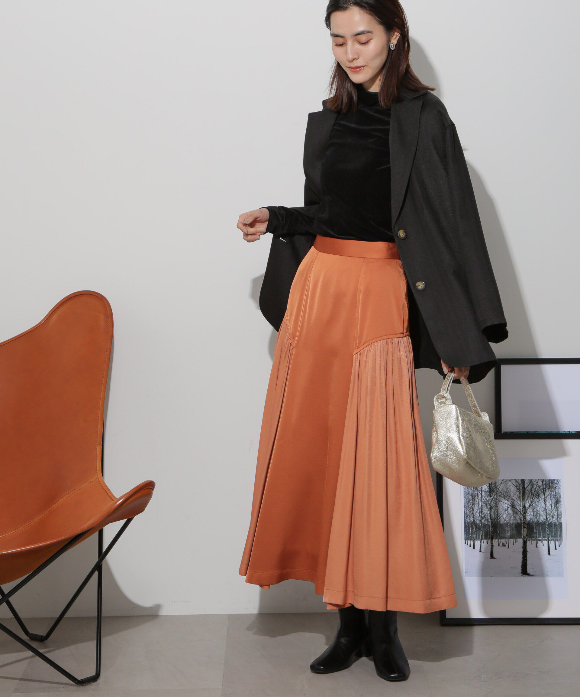 nano･universe「サイド切り替えサテンスカート」|スカート|