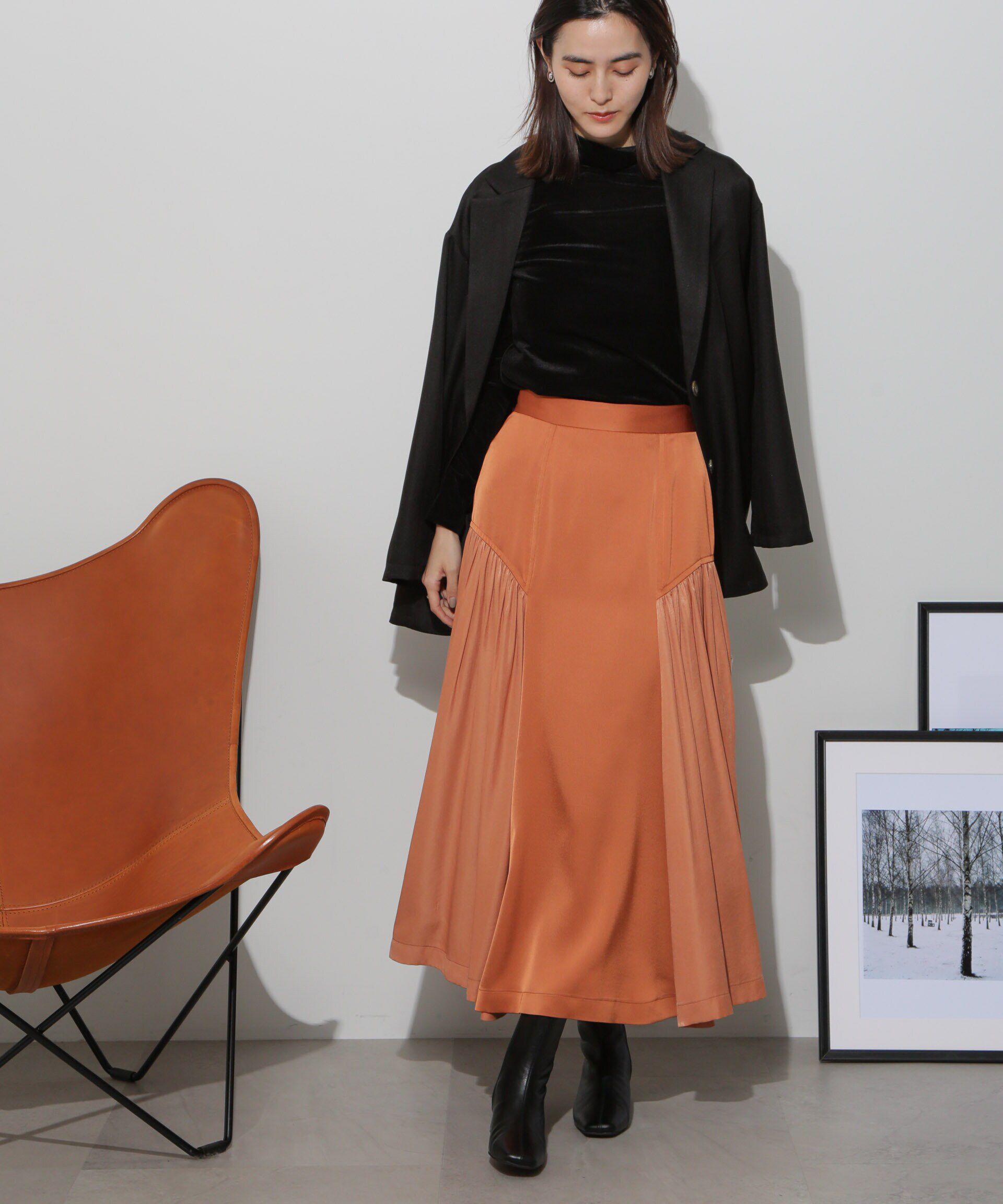 nano･universe「サイド切り替えサテンスカート」|スカート|