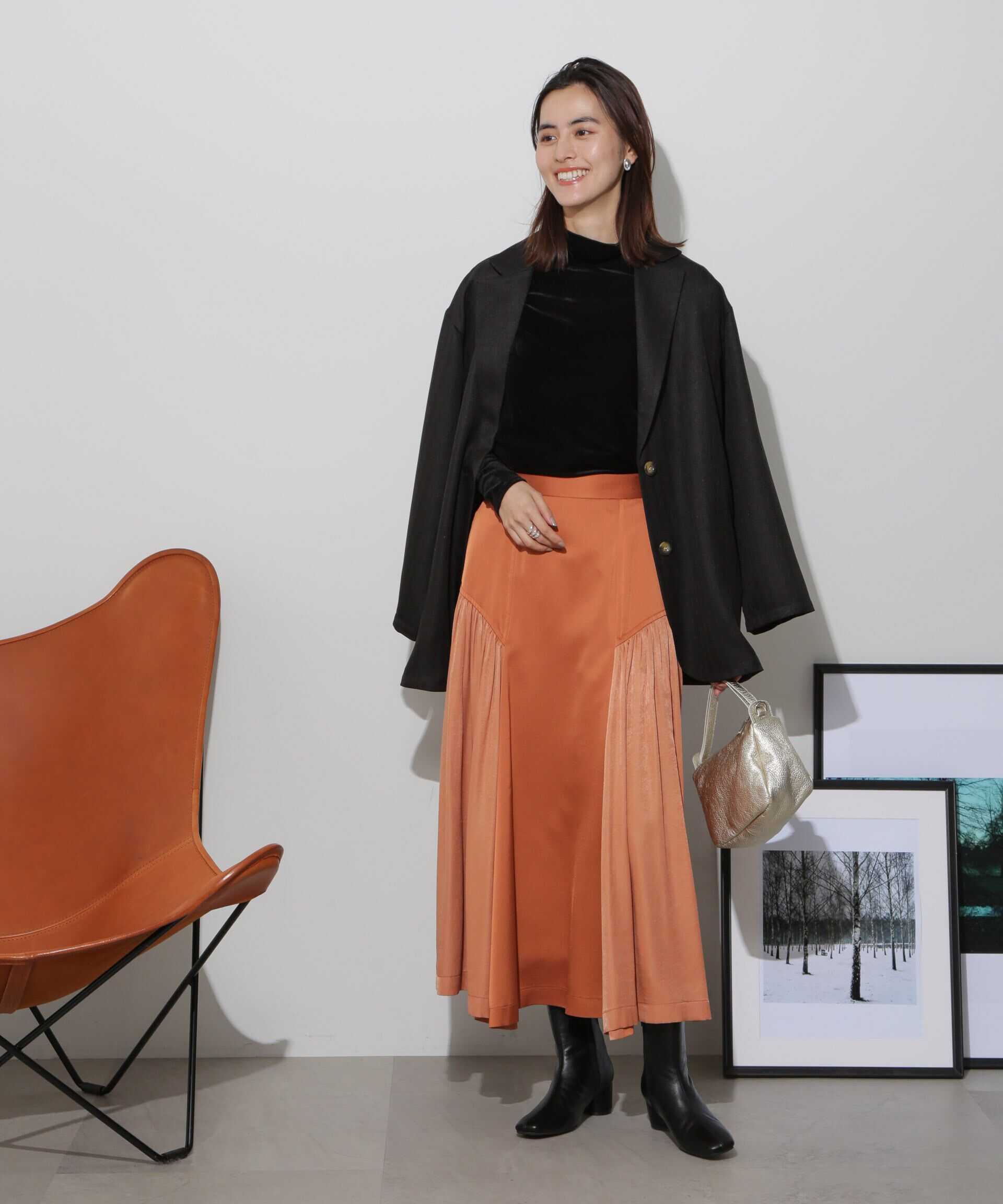 nano･universe「サイド切り替えサテンスカート」|スカート|