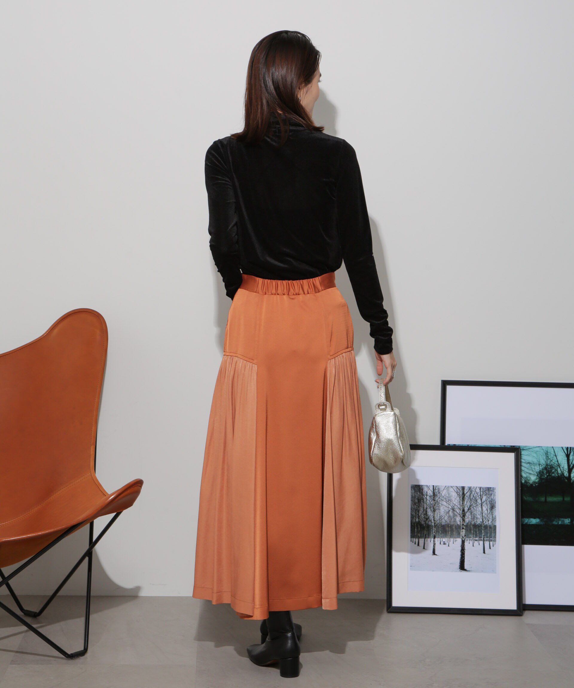 nano･universe「サイド切り替えサテンスカート」|スカート|