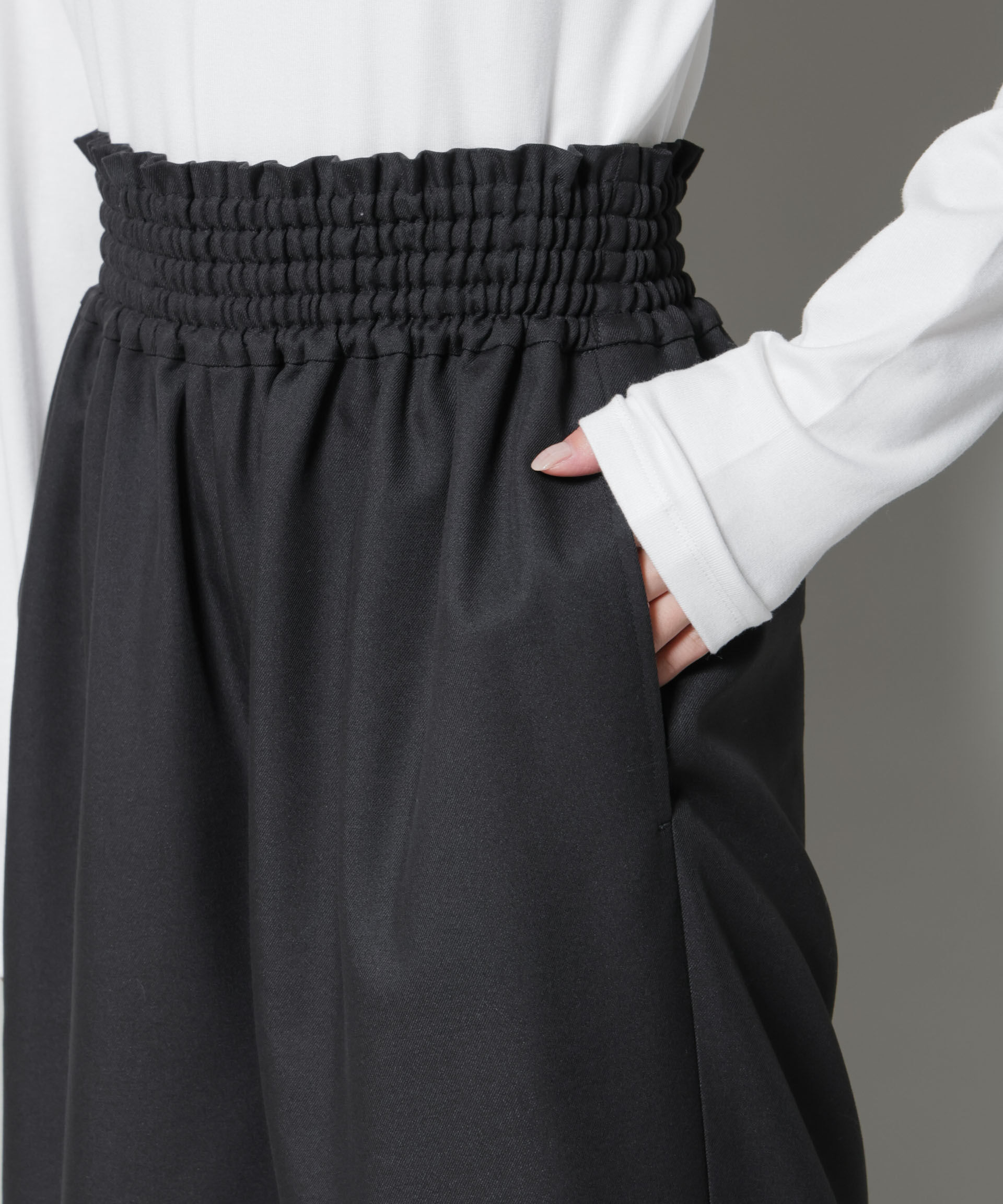 nano･universe「ウエストシャーリングゴムTRワイドパンツ」|チノ|