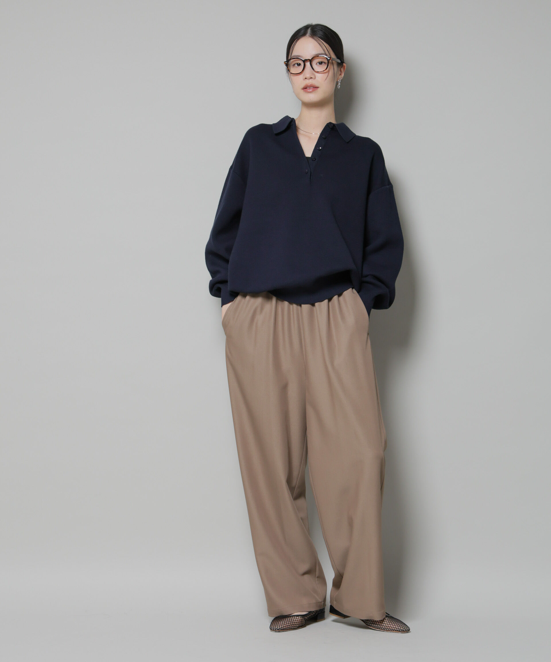 nano･universe「ウエストシャーリングゴムTRワイドパンツ」|チノ|