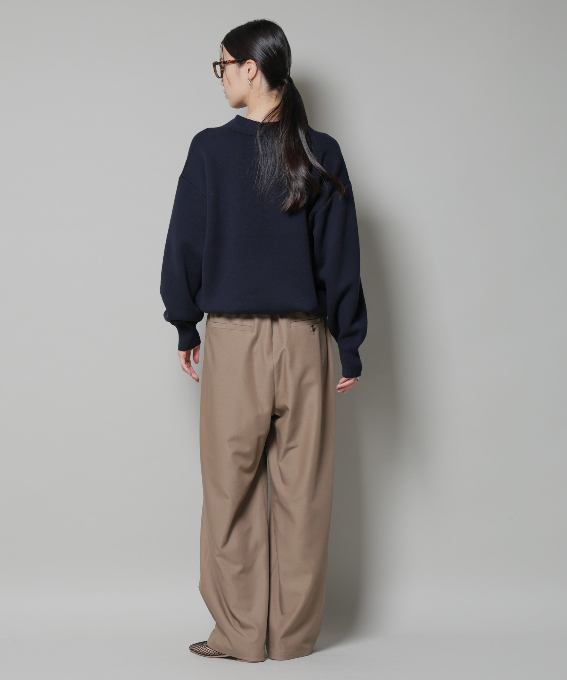 nano･universe「ウエストシャーリングゴムTRワイドパンツ」|チノ|