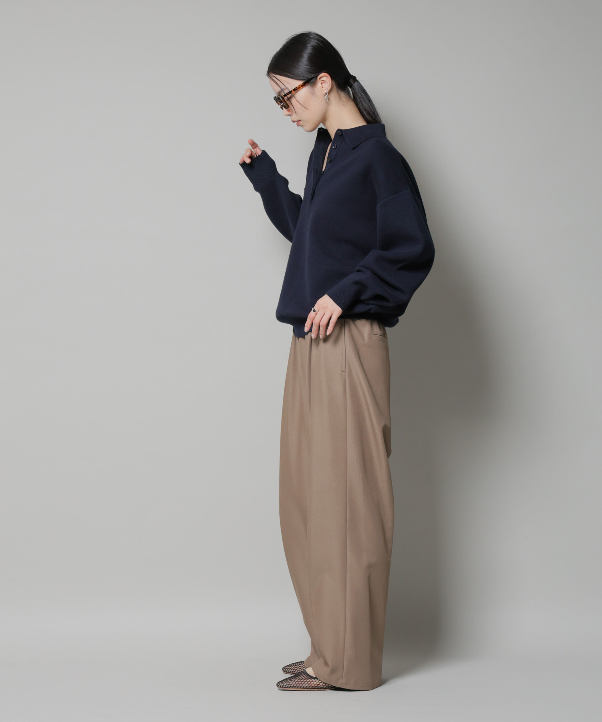 nano･universe「ウエストシャーリングゴムTRワイドパンツ」|チノ|