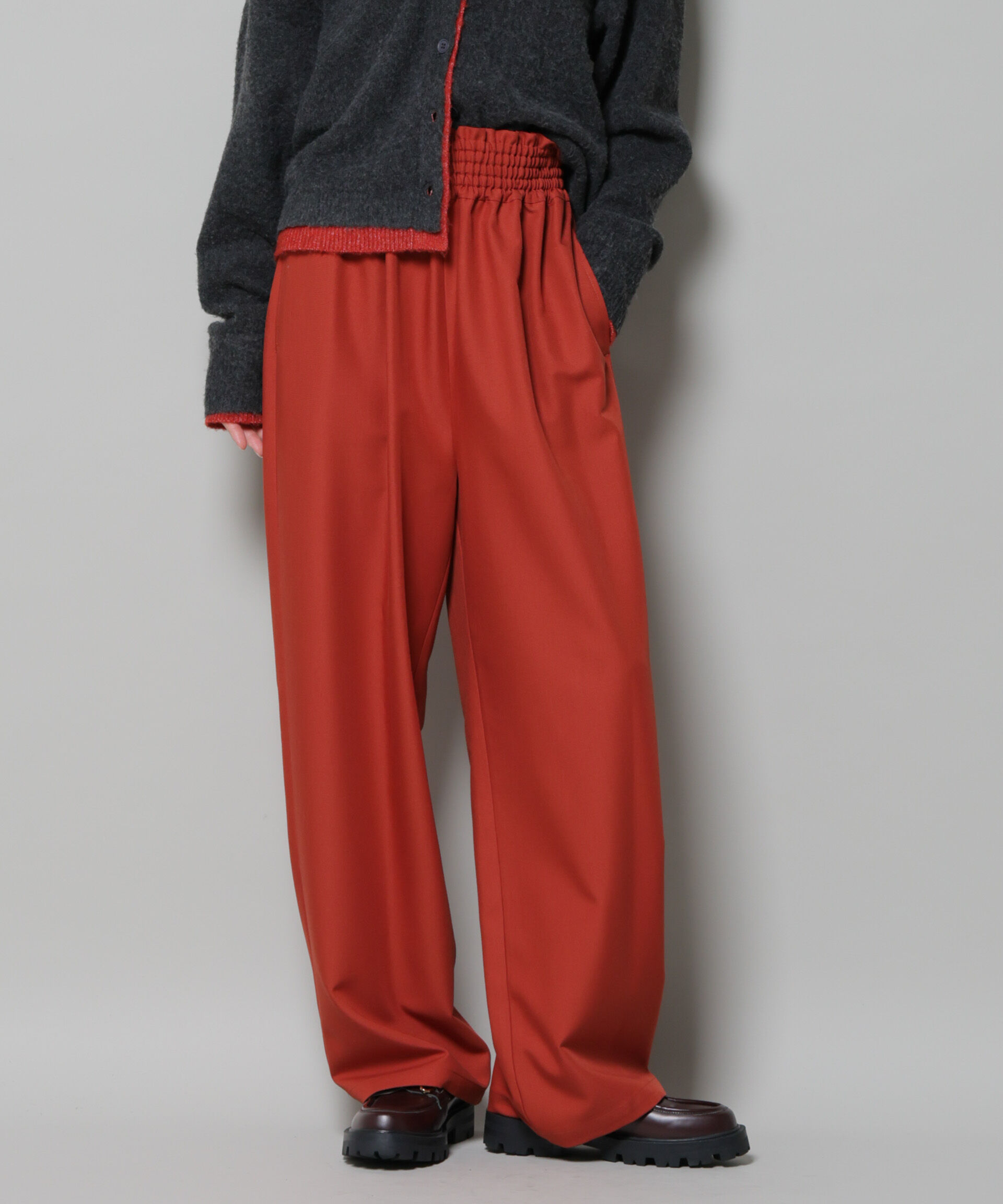 nano･universe「ウエストシャーリングゴムTRワイドパンツ」|チノ|