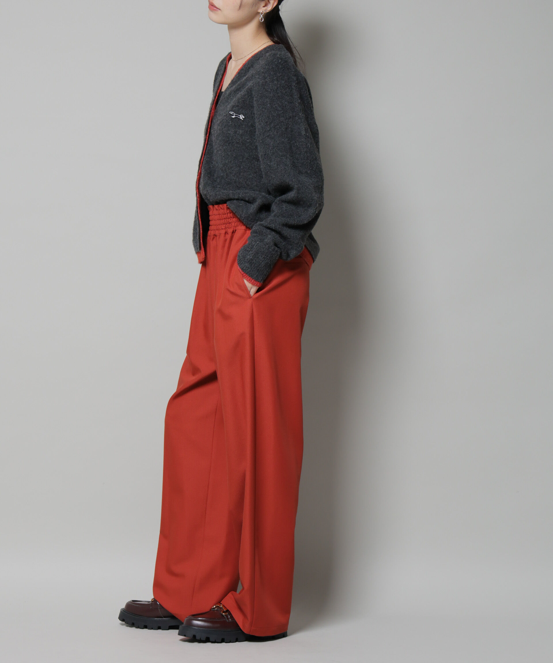 nano･universe「ウエストシャーリングゴムTRワイドパンツ」|チノ|