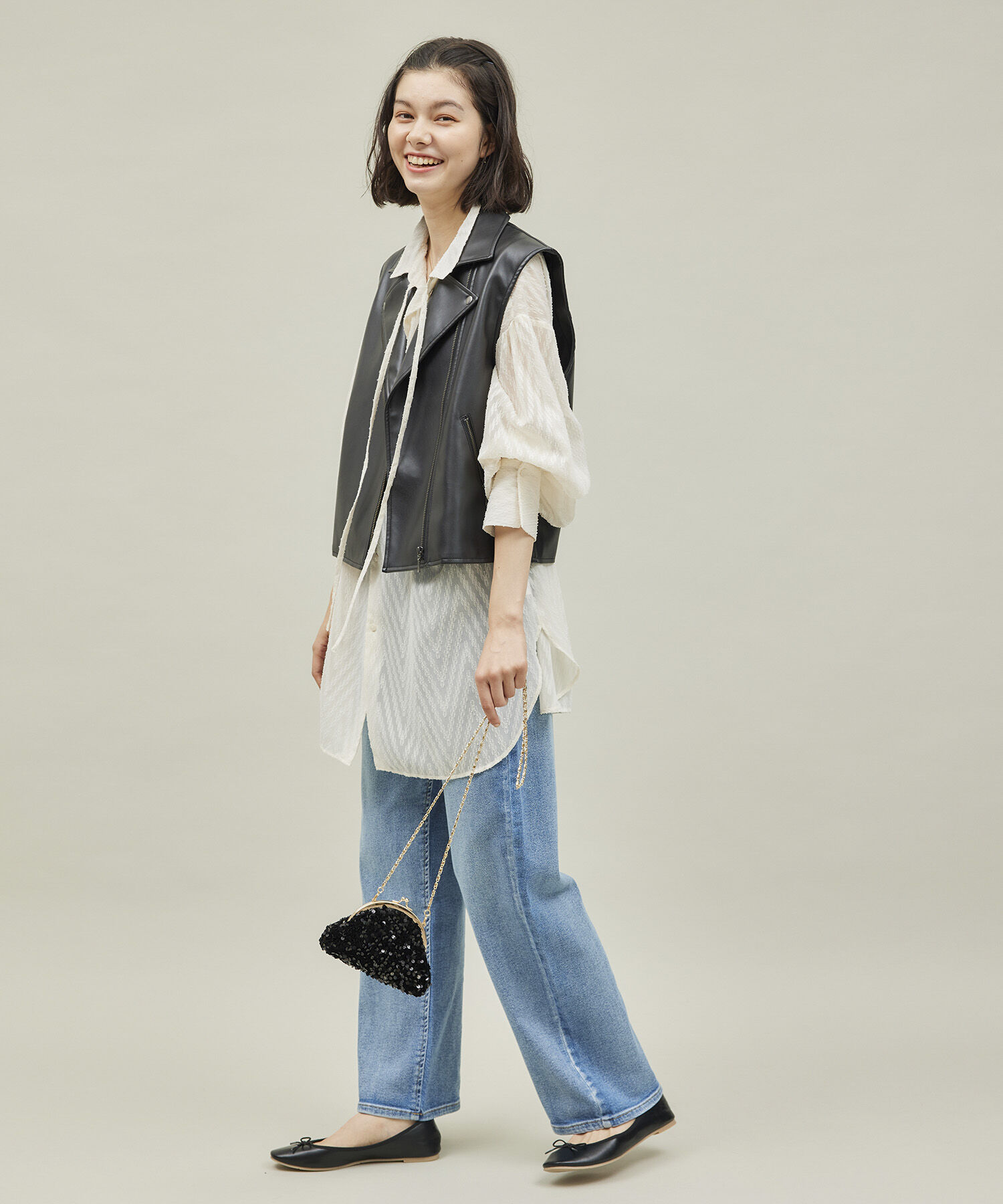 ROPE' PICNIC R「シンセティックレザーノースリーブジャケット」|ライダースジャケット|