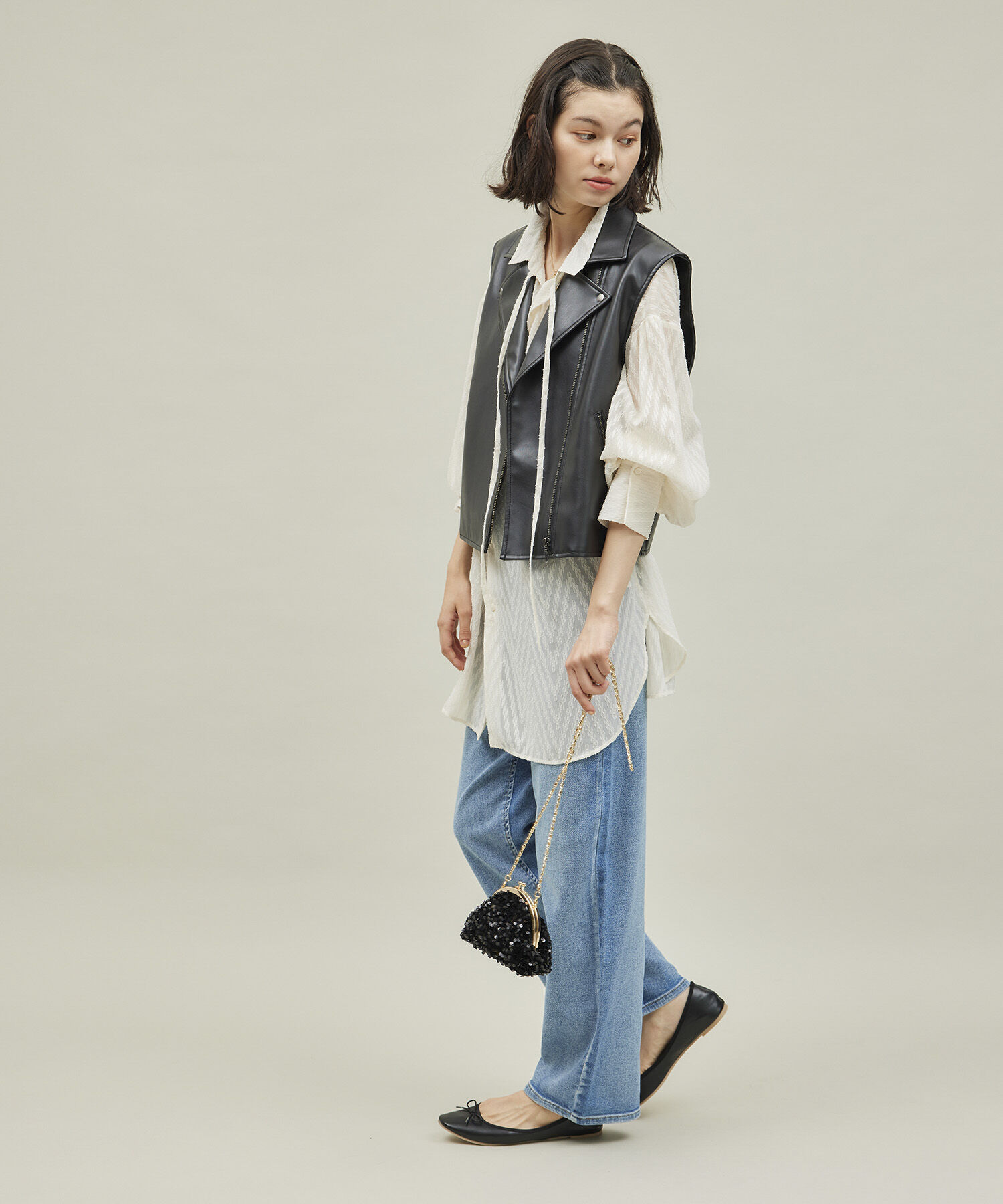 ROPE' PICNIC R「シンセティックレザーノースリーブジャケット」|ライダースジャケット|