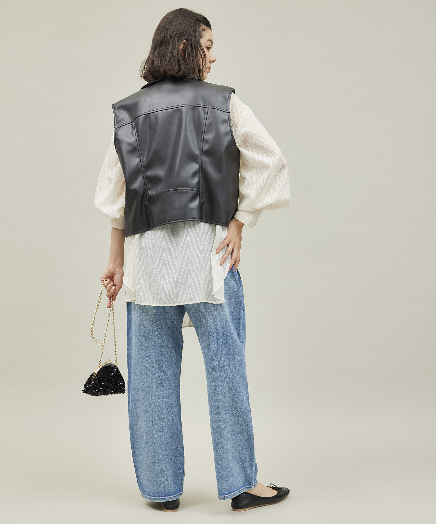 ROPE' PICNIC R「シンセティックレザーノースリーブジャケット」|ライダースジャケット|