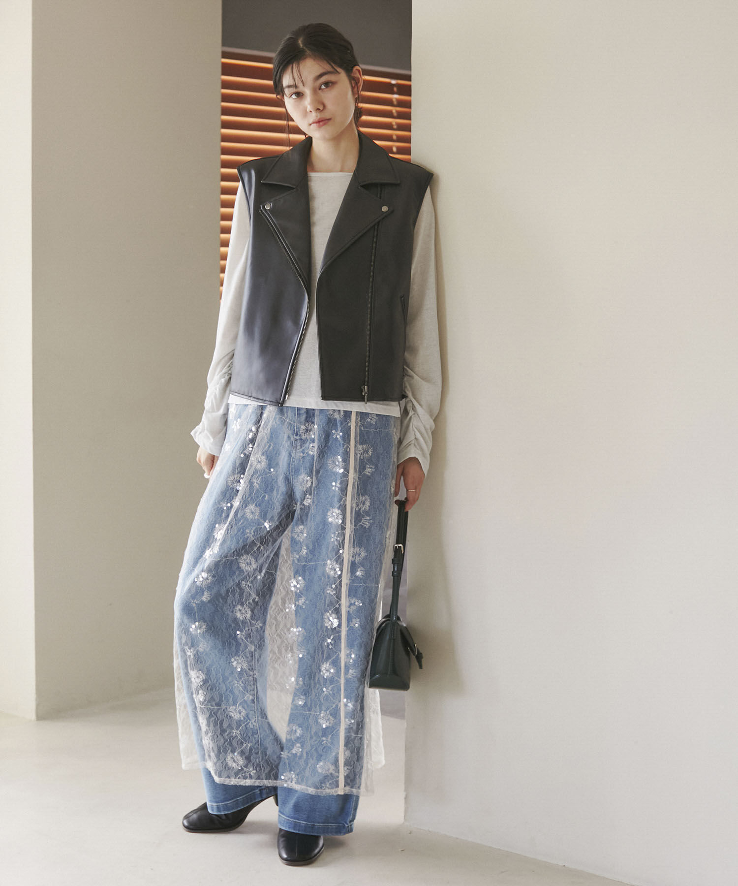 ROPE' PICNIC R「シンセティックレザーノースリーブジャケット」|ライダースジャケット|