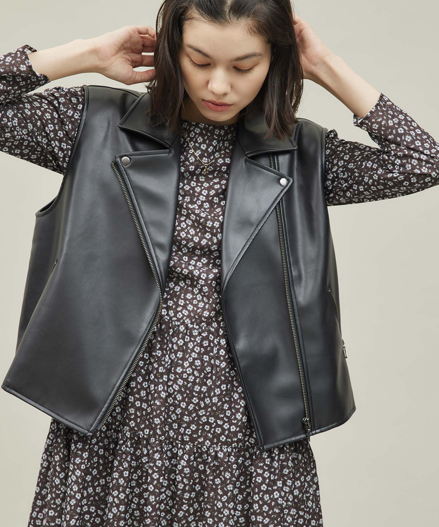 ROPE' PICNIC R「シンセティックレザーノースリーブジャケット」|ライダースジャケット|