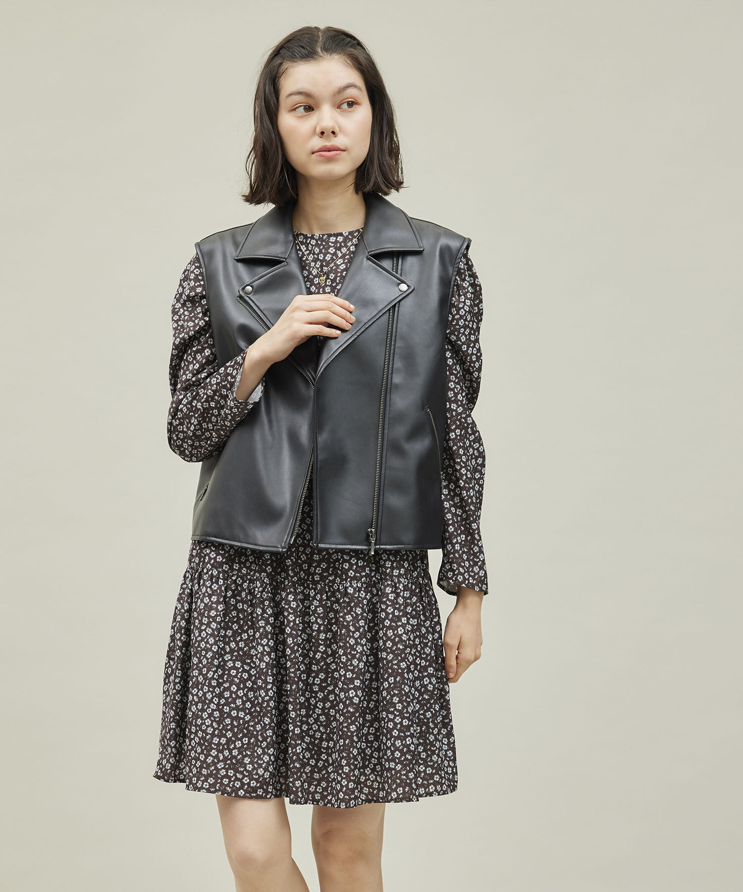 ROPE' PICNIC R「シンセティックレザーノースリーブジャケット」|ライダースジャケット|