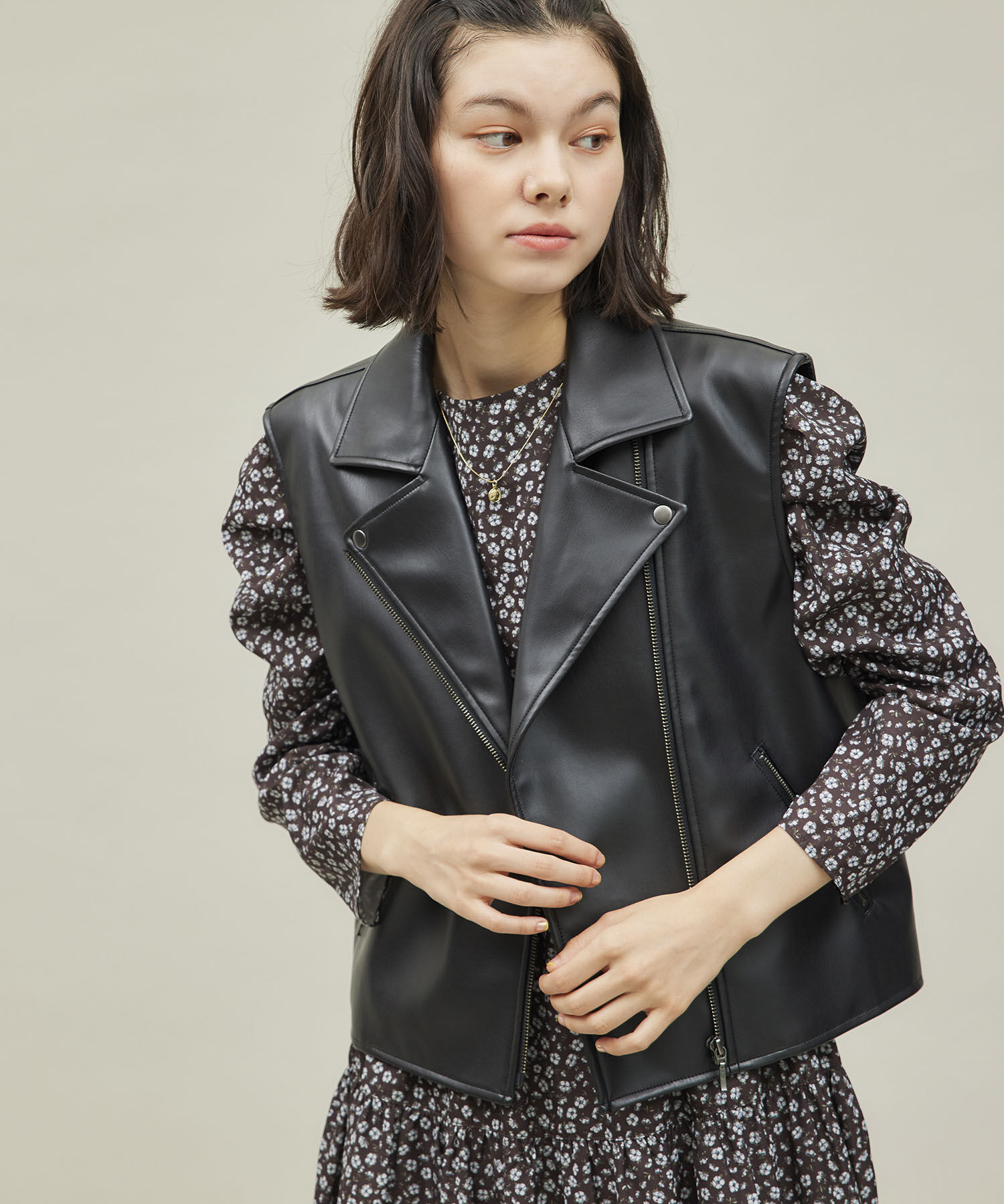 ROPE' PICNIC R「シンセティックレザーノースリーブジャケット」|ライダースジャケット|