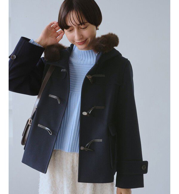 Rope&rsquo;Picnic「ジャージーメルトンシリーズ ファー付きショートダッフルコート/リンクコーデ」|ダッフルコート|ネイビー(40)