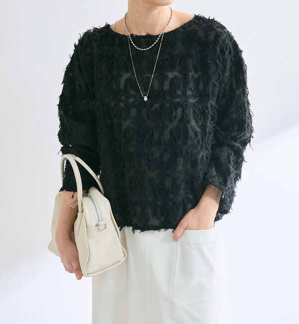  「【オケージョンにも◎】カットジャガードシアーブラウス」|シャツ・ブラウス|