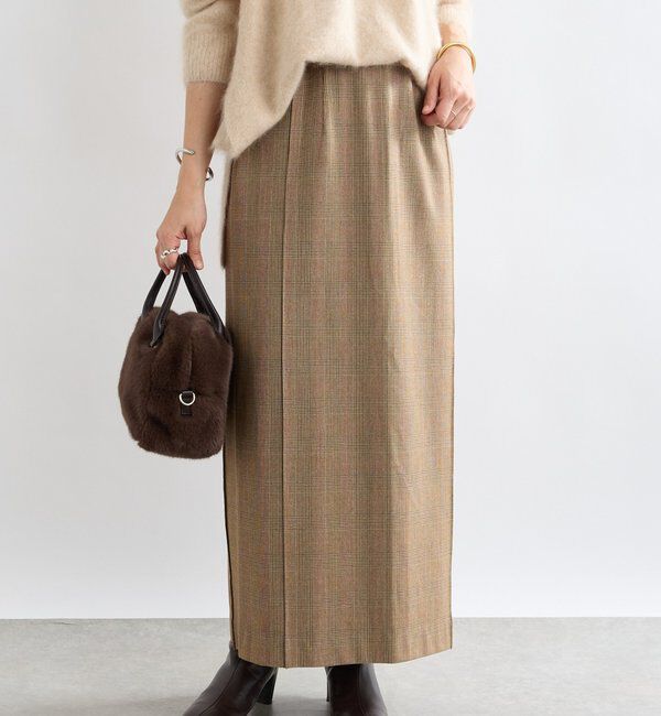  「【暖かく着れる】両面起毛ピンタックナロースカート」|スカート|ブラウン