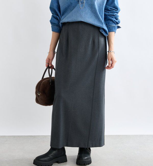  「【暖かく着れる】両面起毛ピンタックナロースカート」|スカート|