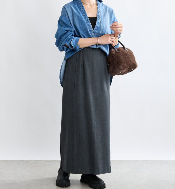  「【暖かく着れる】両面起毛ピンタックナロースカート」|スカート|