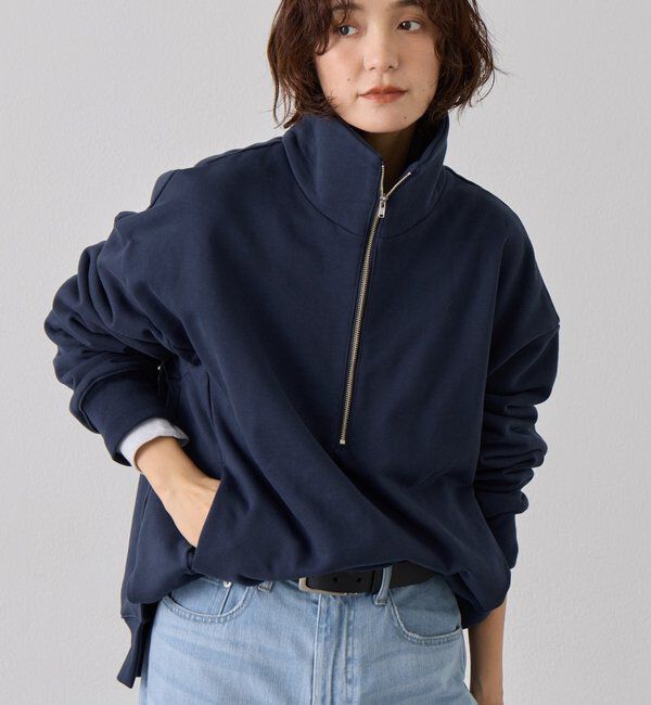 「【A・MONN(アモン)】ZIP SWEAT プルオーバー」|Tシャツ・カットソー|ネイビー